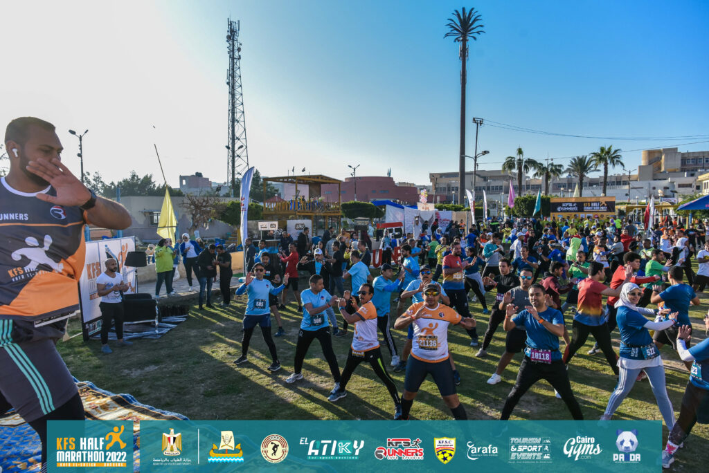 Warm-up activities at the Kafr El-Sheikh Half Marathon 2022